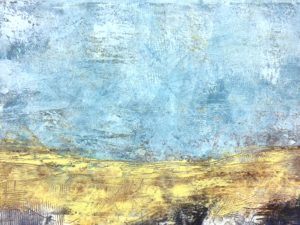 Blue and Gold Abstract Cold Wax and Oil Painting